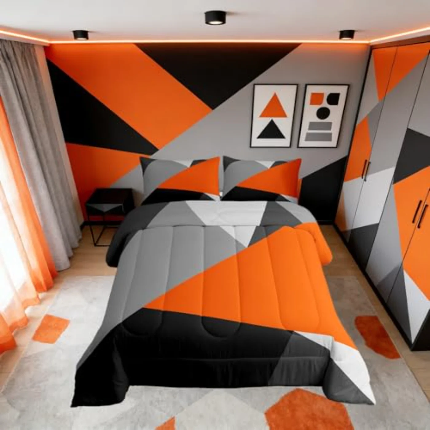 Orange Gray Patchwork Geometric Triangle (RQFM)