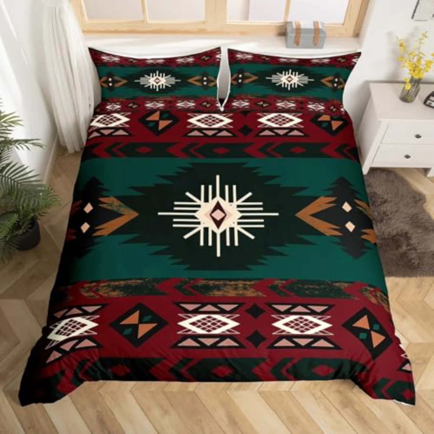Southwestern Bohemian Geometric Duvet Cover, Full