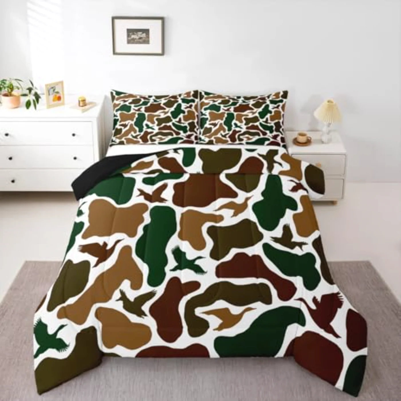 Camo Army Hunting Duck Adults Comforter Set, Full