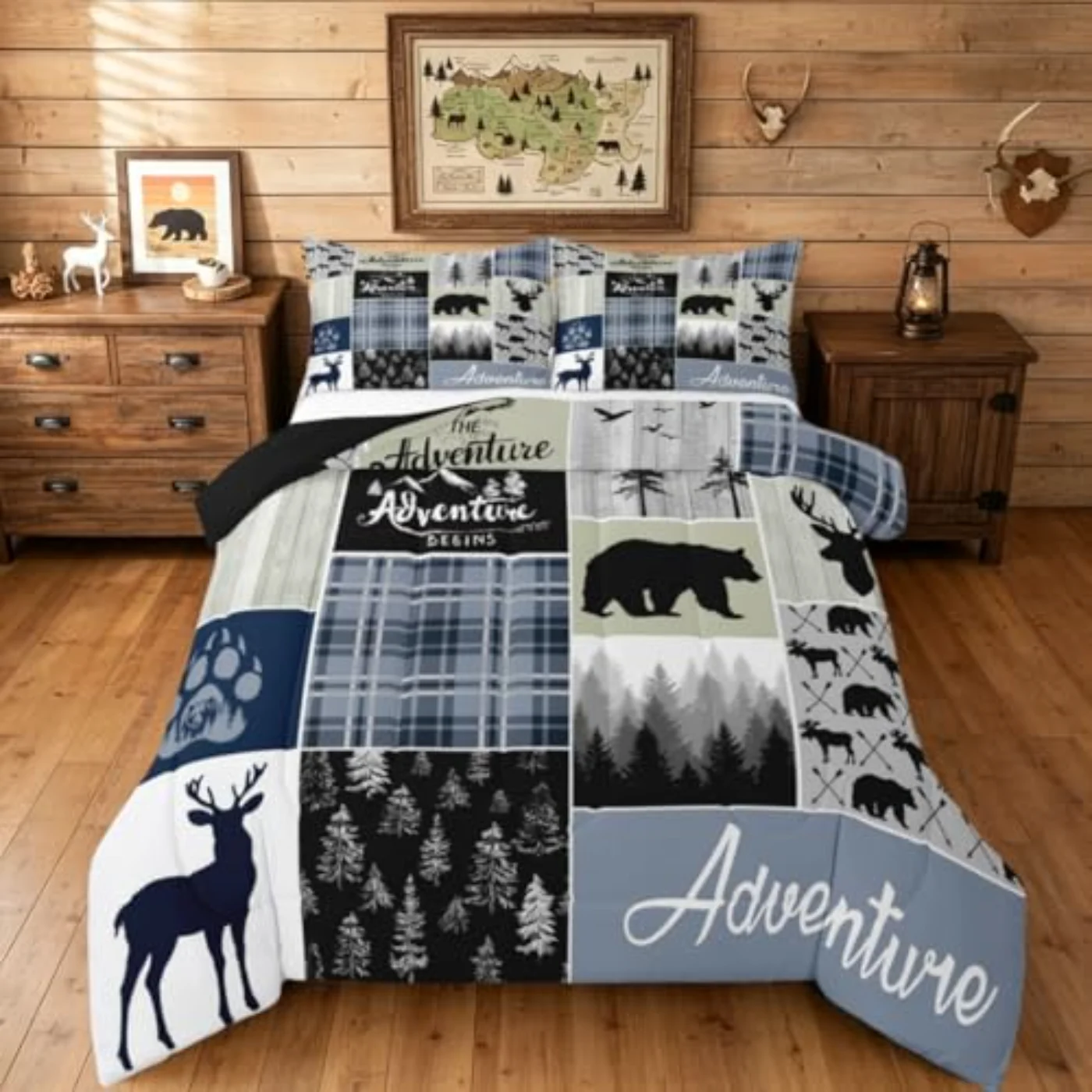 Rustic Deer Bear Comforter Set, Twin