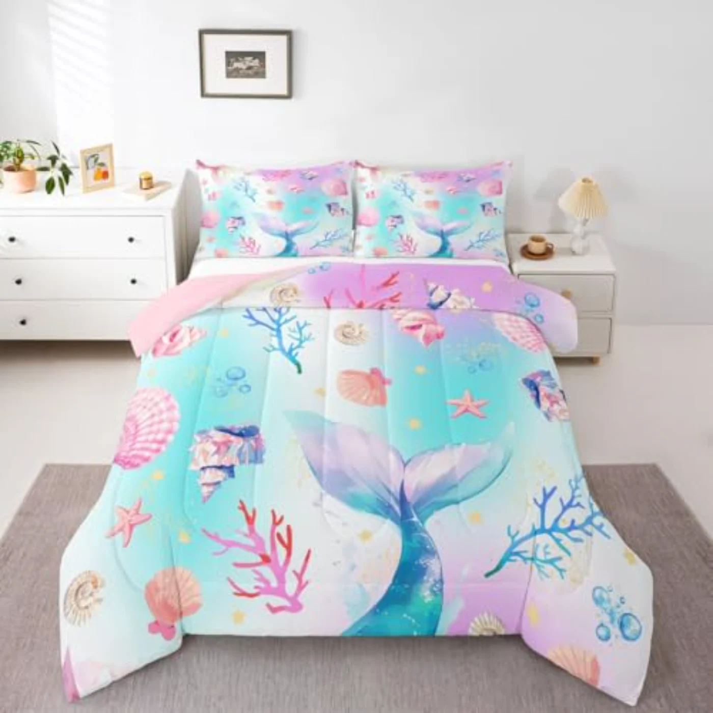Mermaid Ombre Ocean Sealife Kids Comforter Set, King