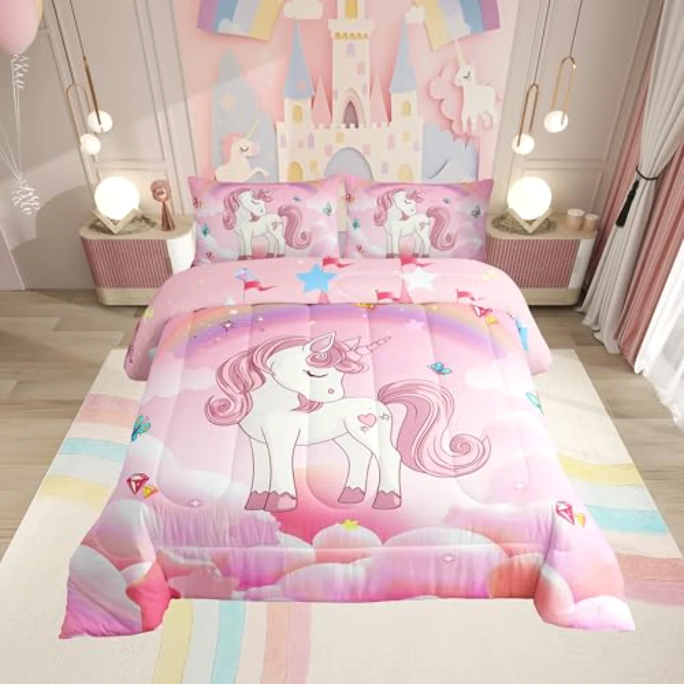 Unicorn Girls Toddler Pink Purple Comforter Set