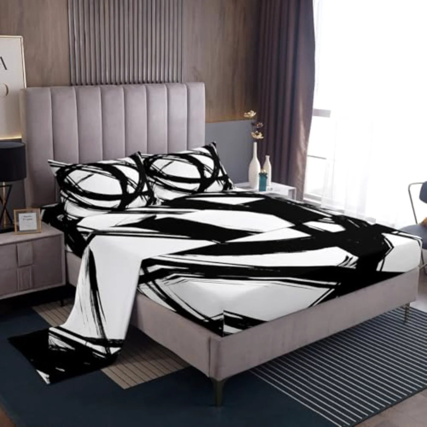 Black White Abstarct Sheets Adult Sheet Set, Queen