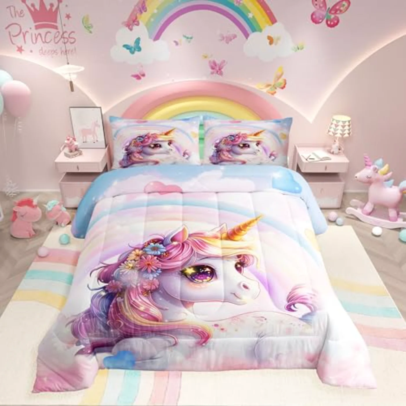 Unicorn - Cute Rainbow Comforter Set, Full
