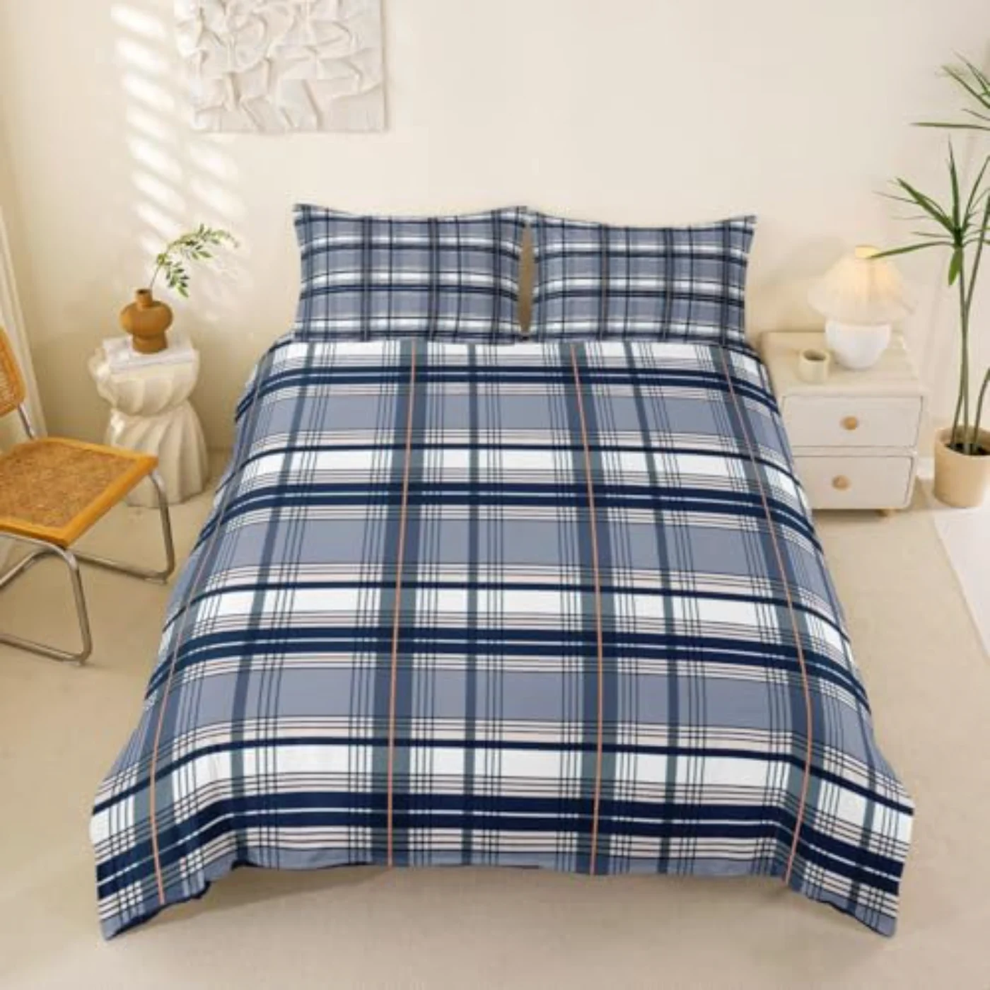 Blue Plaid Navy Gingham Classic Duvet Cover, Queen