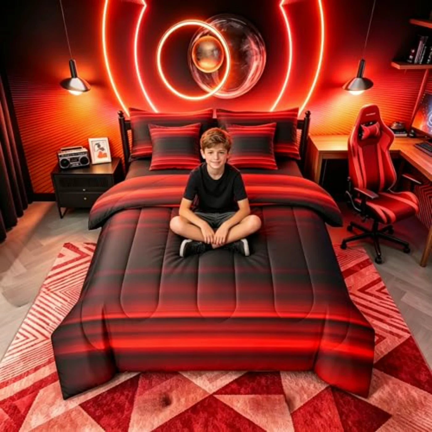 Red Black Ombre In Bag Comforter Set, Full
