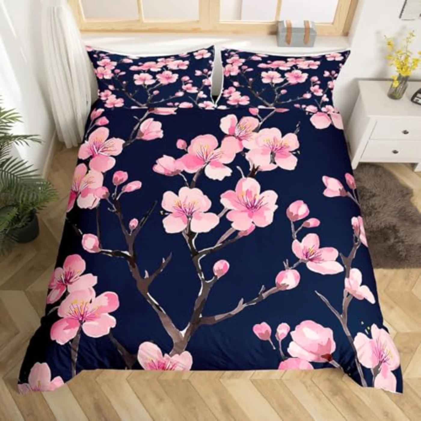 Girl Cherry Blossoms Japanese Cherry Duvet Cover, King