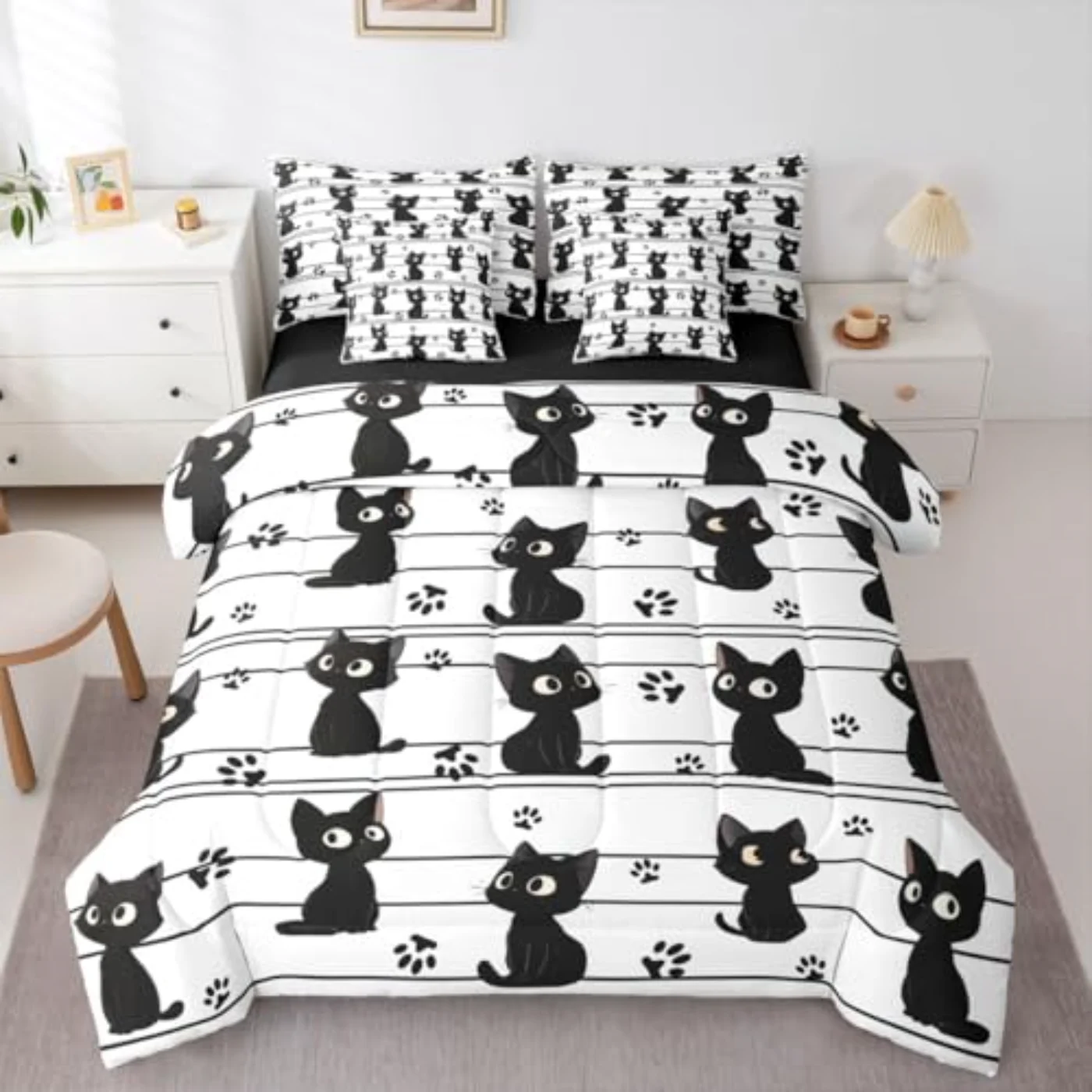 Kids Black Cat Sheets Boys Quilt, Twin