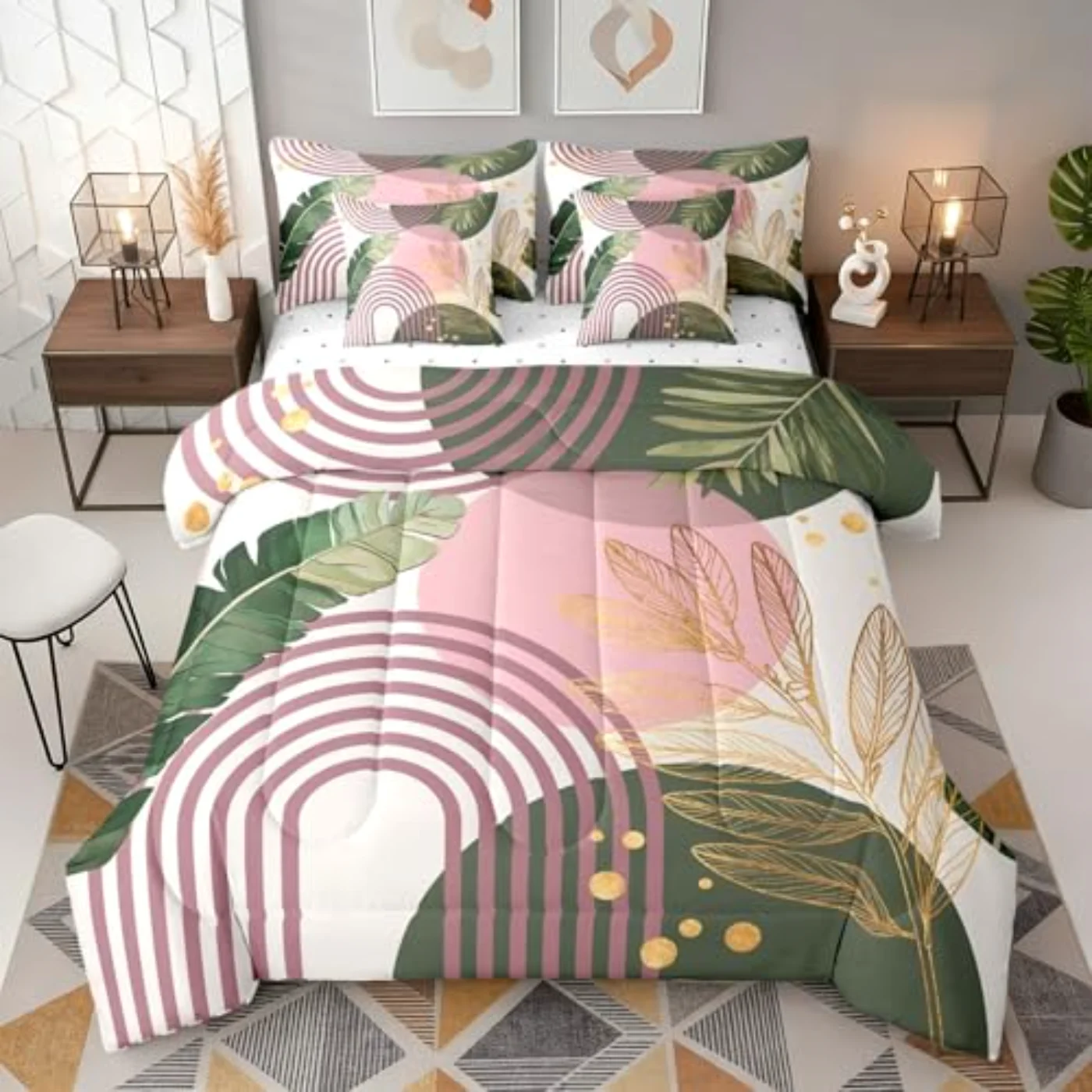 Boho Mid Century Girls Modern Comforter Set, Full