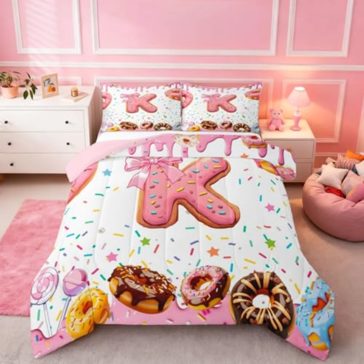 Pink Bow Kids Comforter Set, Full