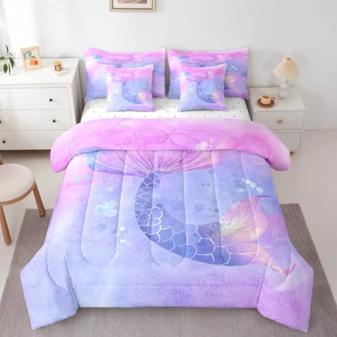 Pink Mermaid Comforter Set, Queen