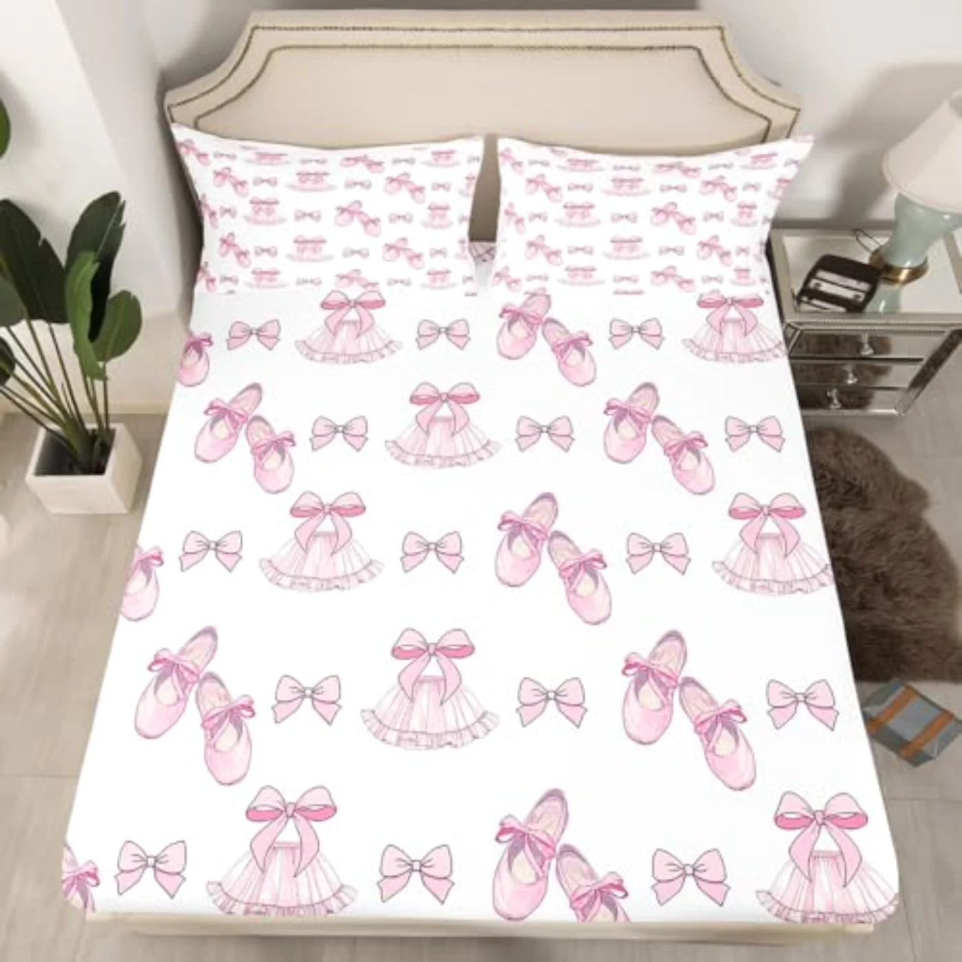 Girls Bow Fitted Ribbon Bowknot Sheet Set, Twin