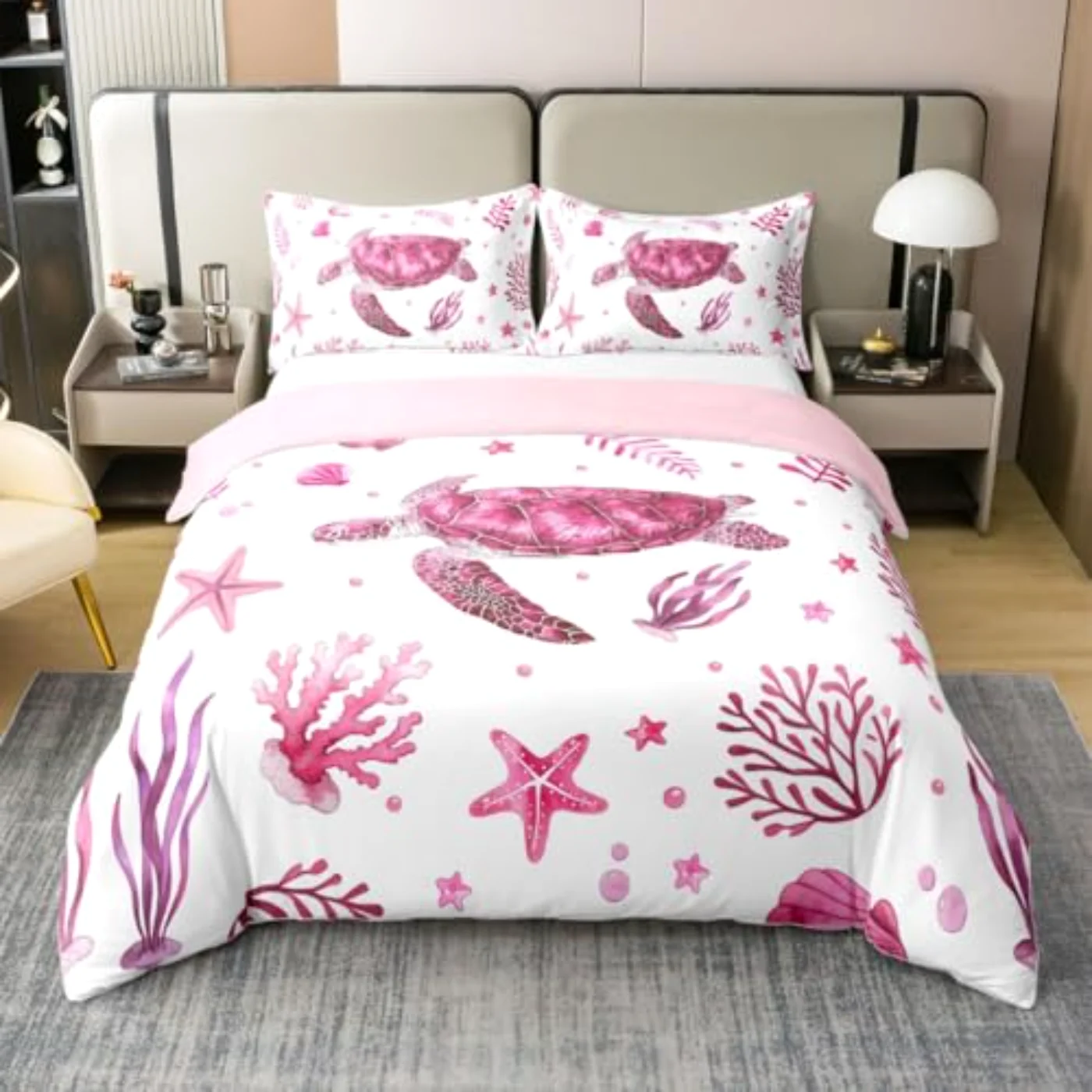 Cute Coastal Sea Turtle Cotton Duvet Cover, Twin