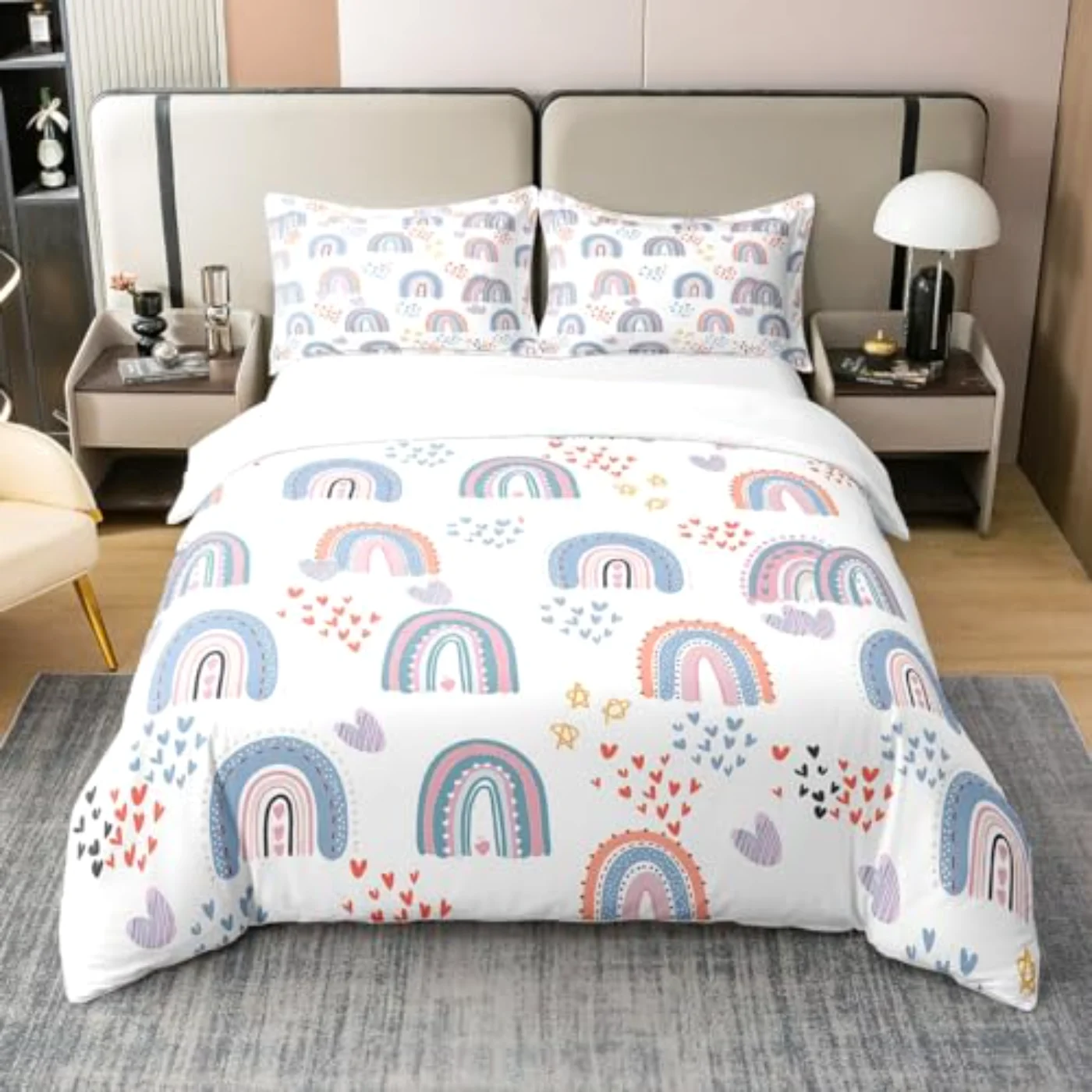Natural Cotton Cartoon Rainbow Duvet Cover, Twin