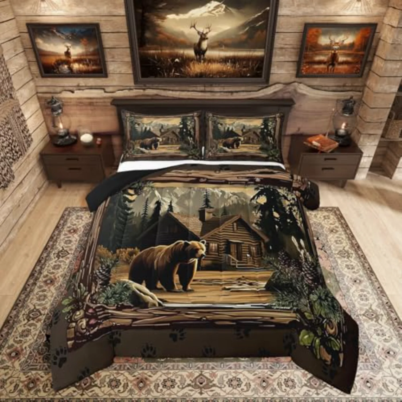 Rustic Cabin Hunting Wild Bear Comforter (V118)