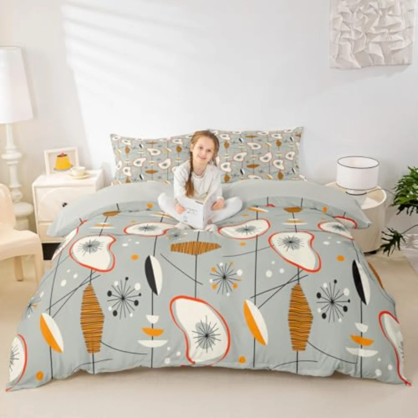 Grey Old Fashion Abstract Atomic Duvet Cover, Queen