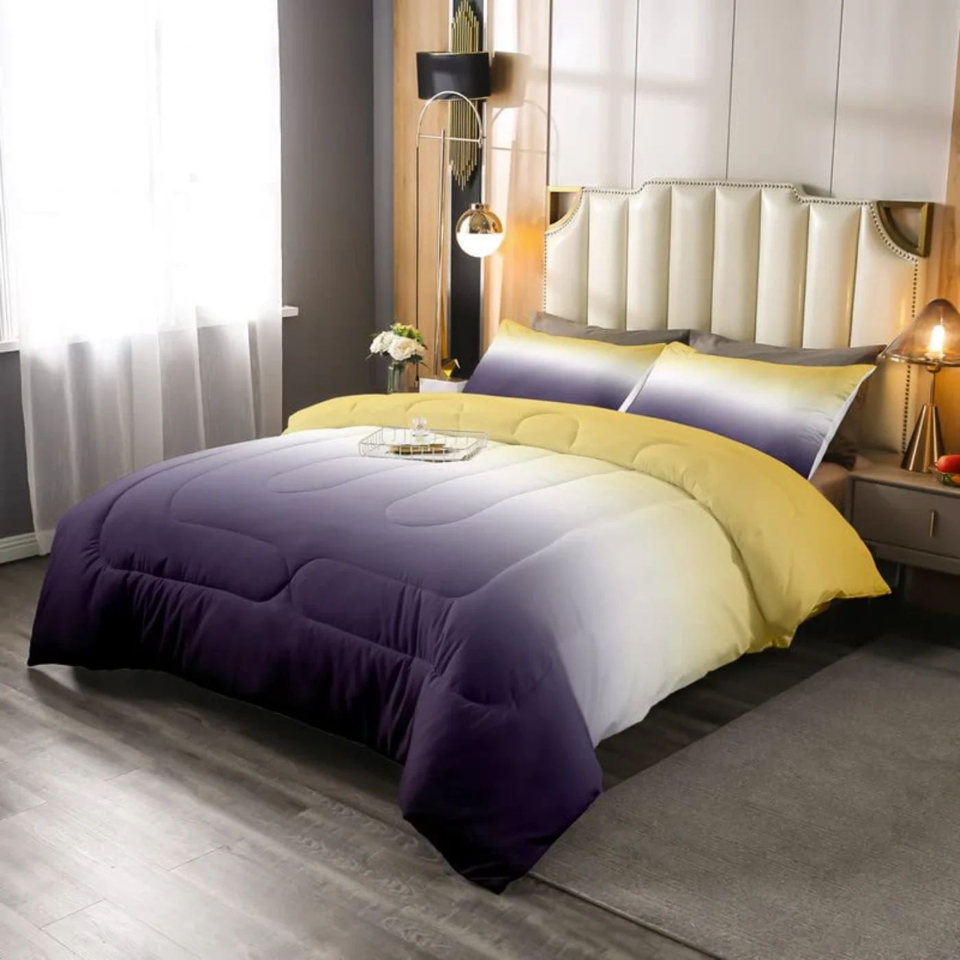 Ombre Purple White Yellow Colorful Quilt, Full