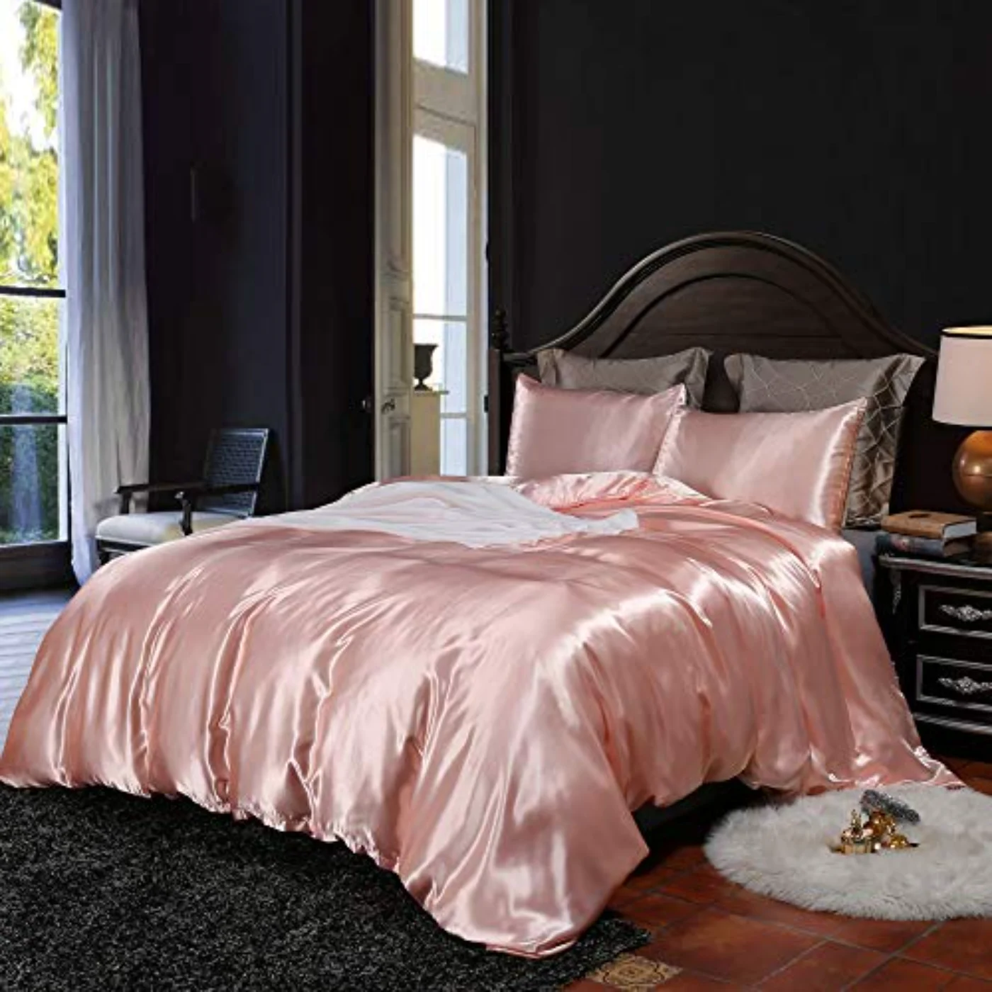 Hotel Pink Silk Like Satin Duvet Cover, Queen