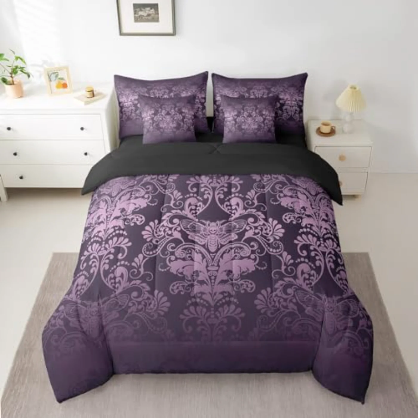 Gothic Damask In Bag Comforter, Purple & (3M8P)