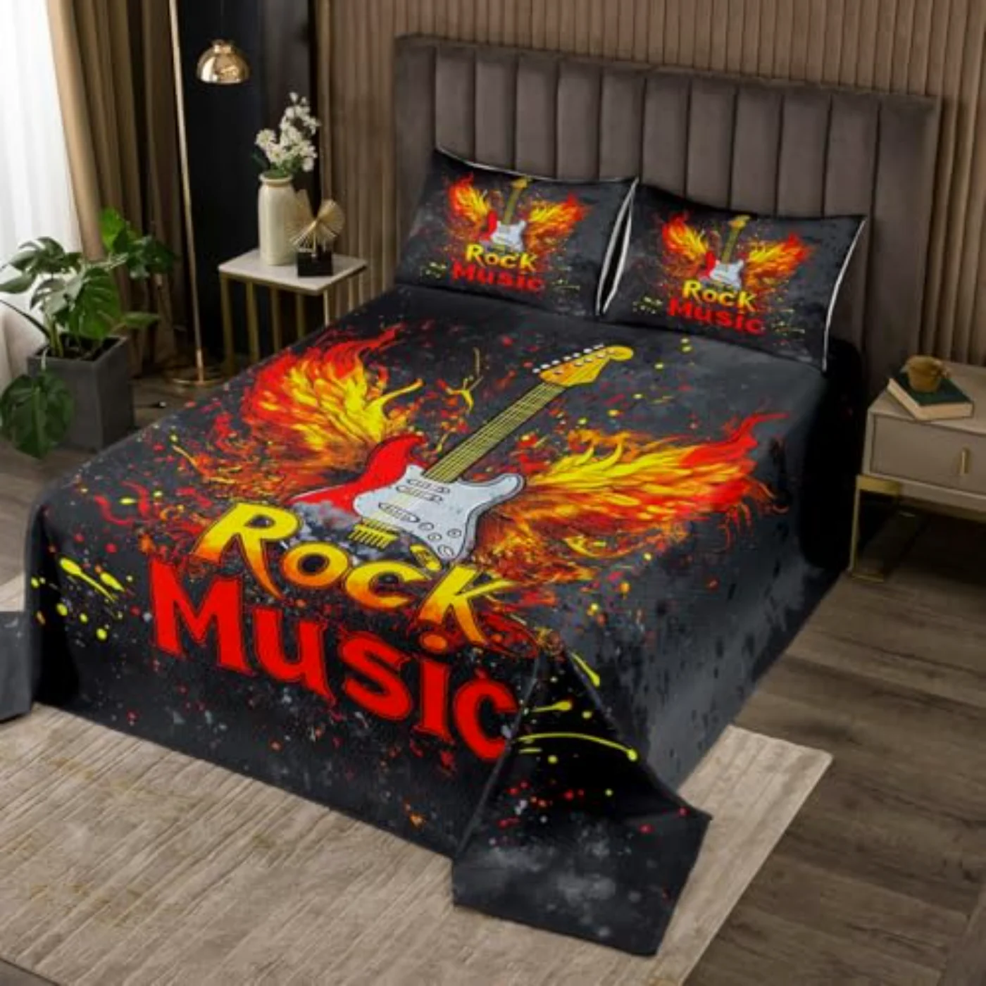 Rock Music Bedspread Boys Men Quilt, Twin