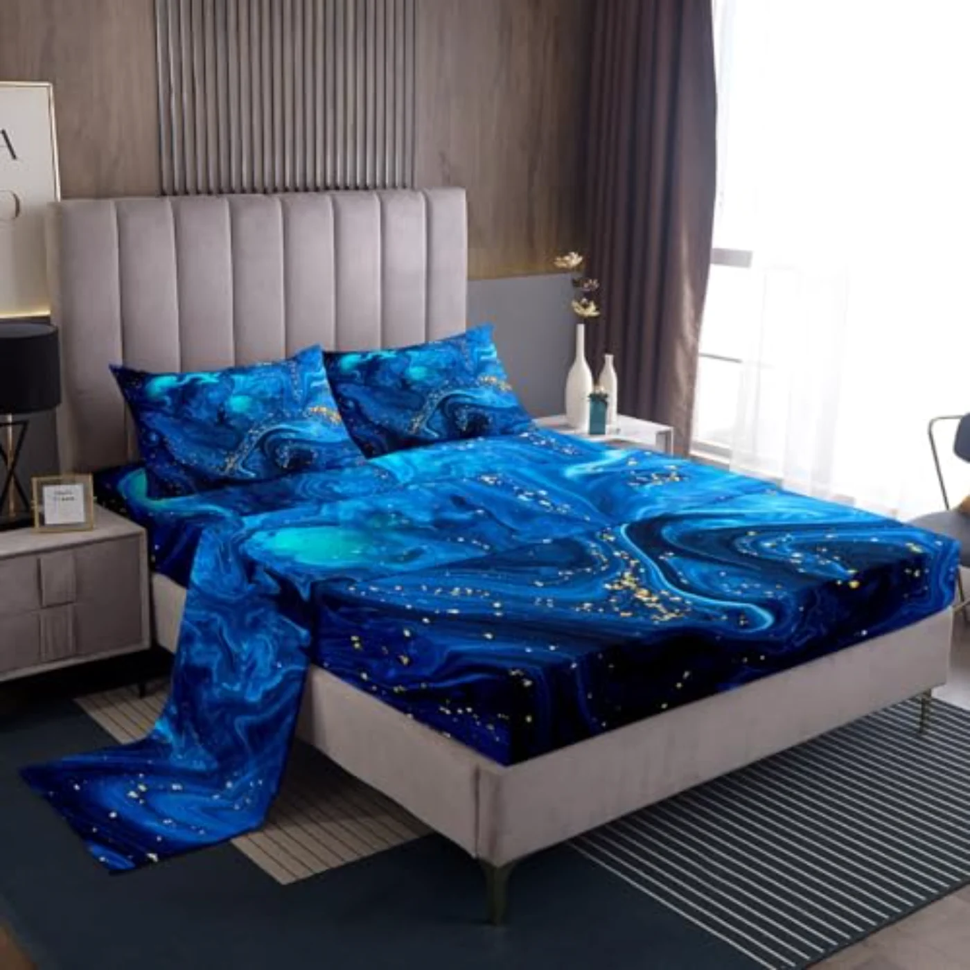 Ombre Blue Marble Sheet Set, King