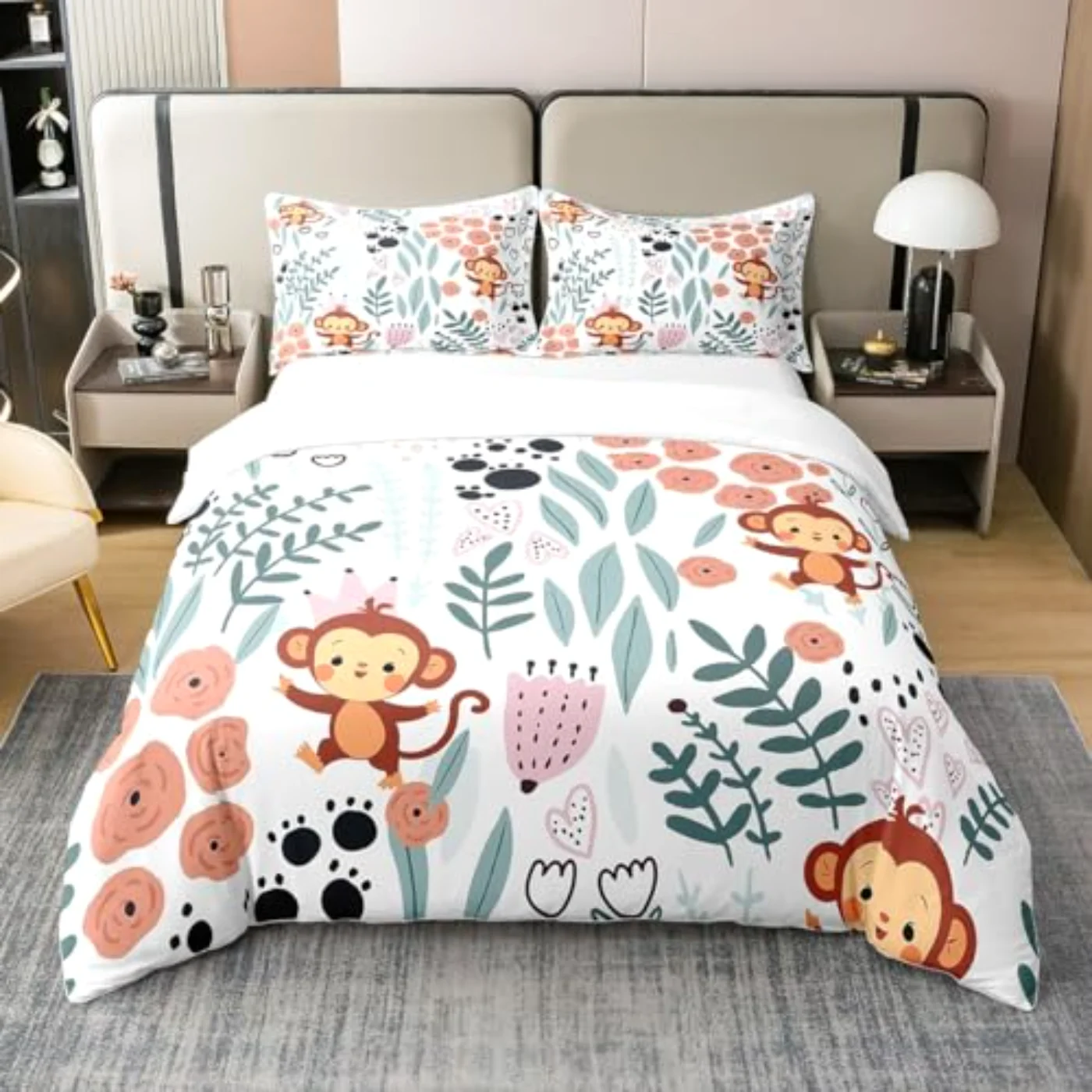 Organic Cotton Cute Monkey Duvet Cover, Queen