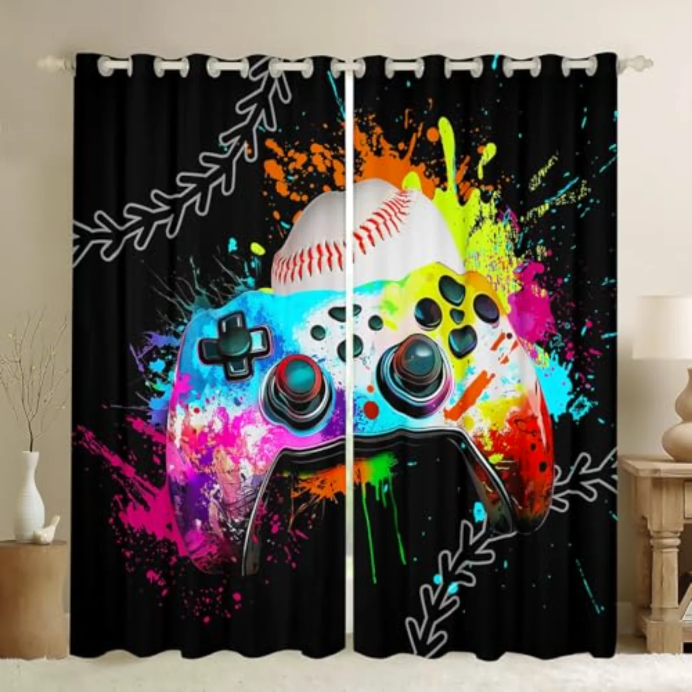 Game Consoles Blackout Curtains Baseball Curtains