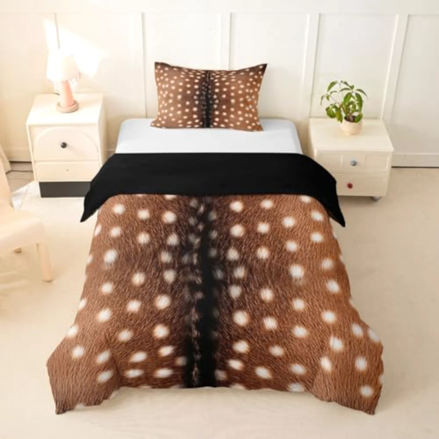 Brown Deer Print Kids Boys Duvet Cover, Twin