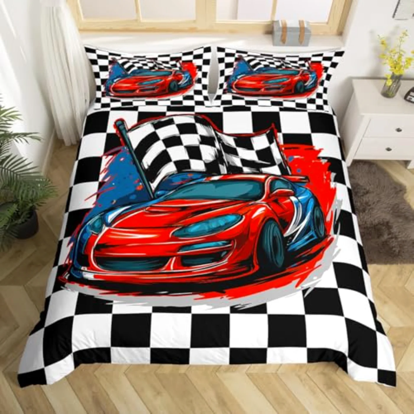 Racing Dirt Bike Race Car Duvet Cover, Twin