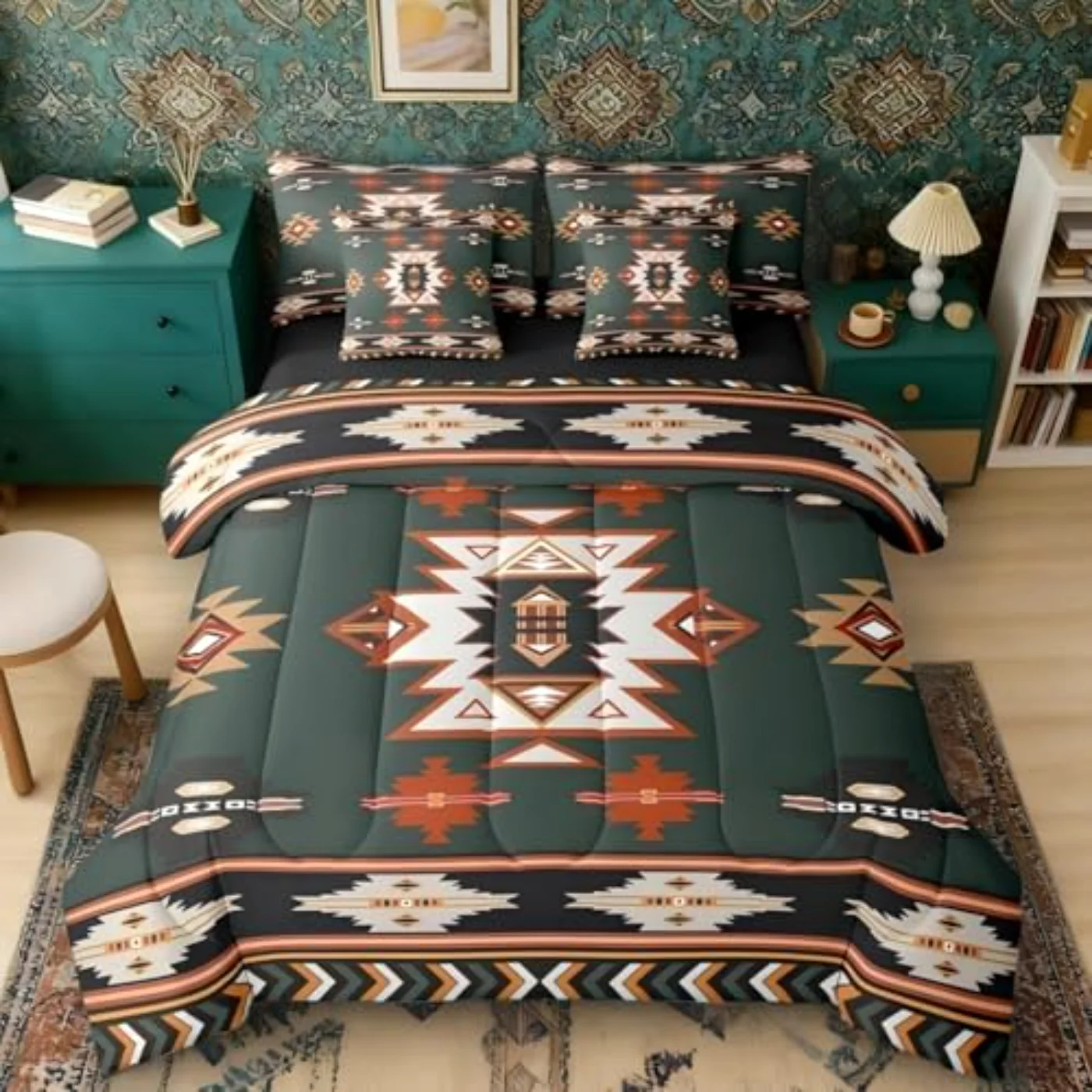 Western Sheets Comforter Set, King, Green & Sage