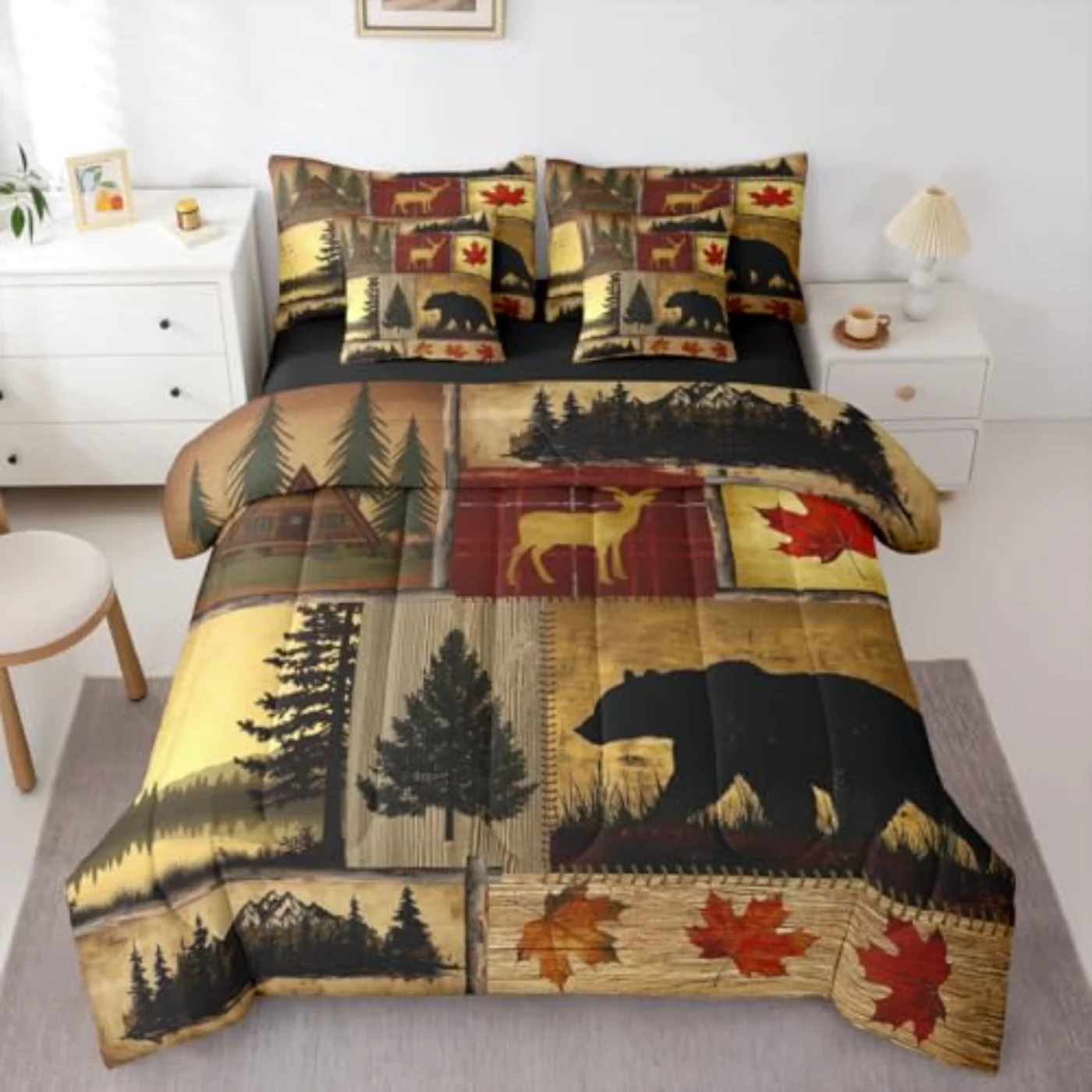 Farmhouse Cabin Rustic Hunting Sheets Comforter Set, Queen